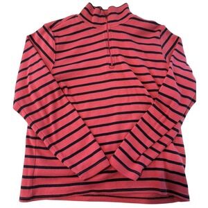 LL Bean Womens Medium Petite Striped‎ Quarter Zip Pullover Pink Navy Ribbed Knit